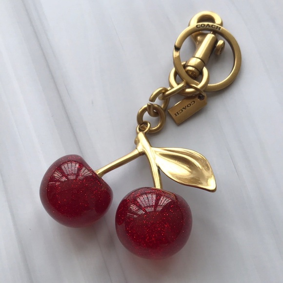 Coach Gold-Tone Cherry Key Charm with Red Glitter Cherries - Picture 4 of 4